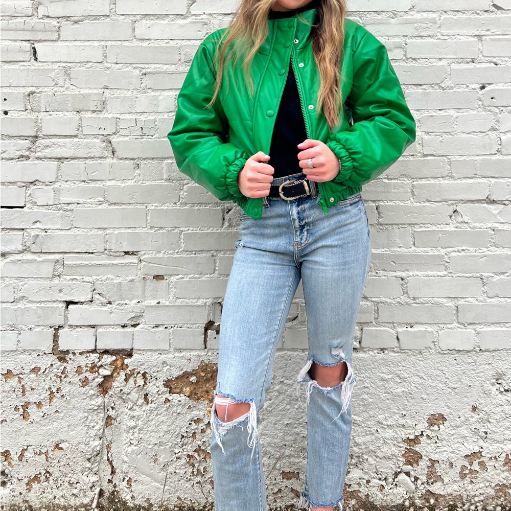 Faux Leather Puffer Jacket